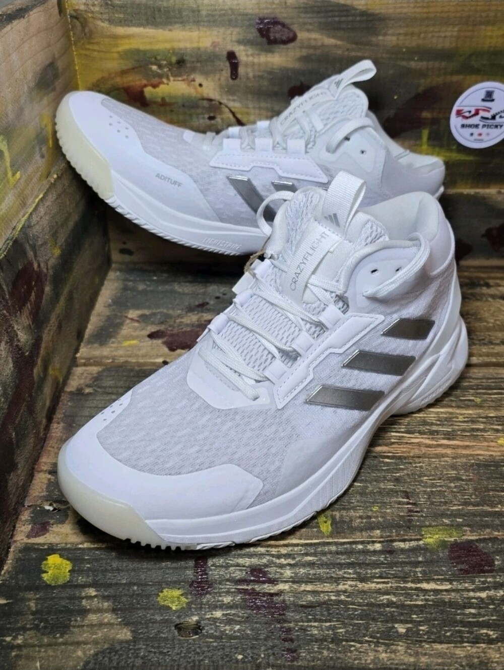 Adidas Crazyflight Mid White Silver HP7030 Volleyball Shoes Womens Sz 8.5,9 New